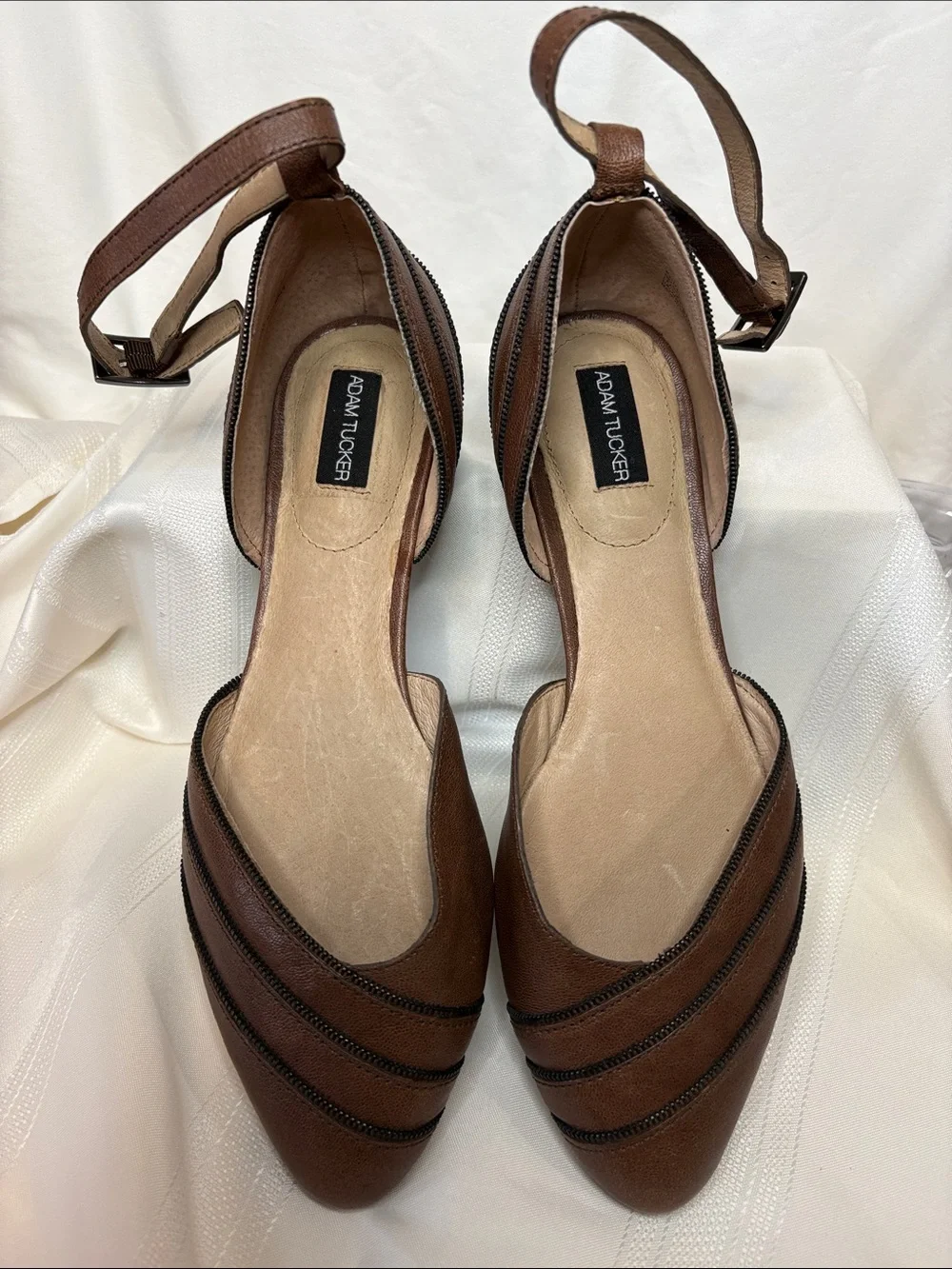 Adam Tucker -Becca Brown Pointed Ankle-Strap Flats - Picture 6 of 11